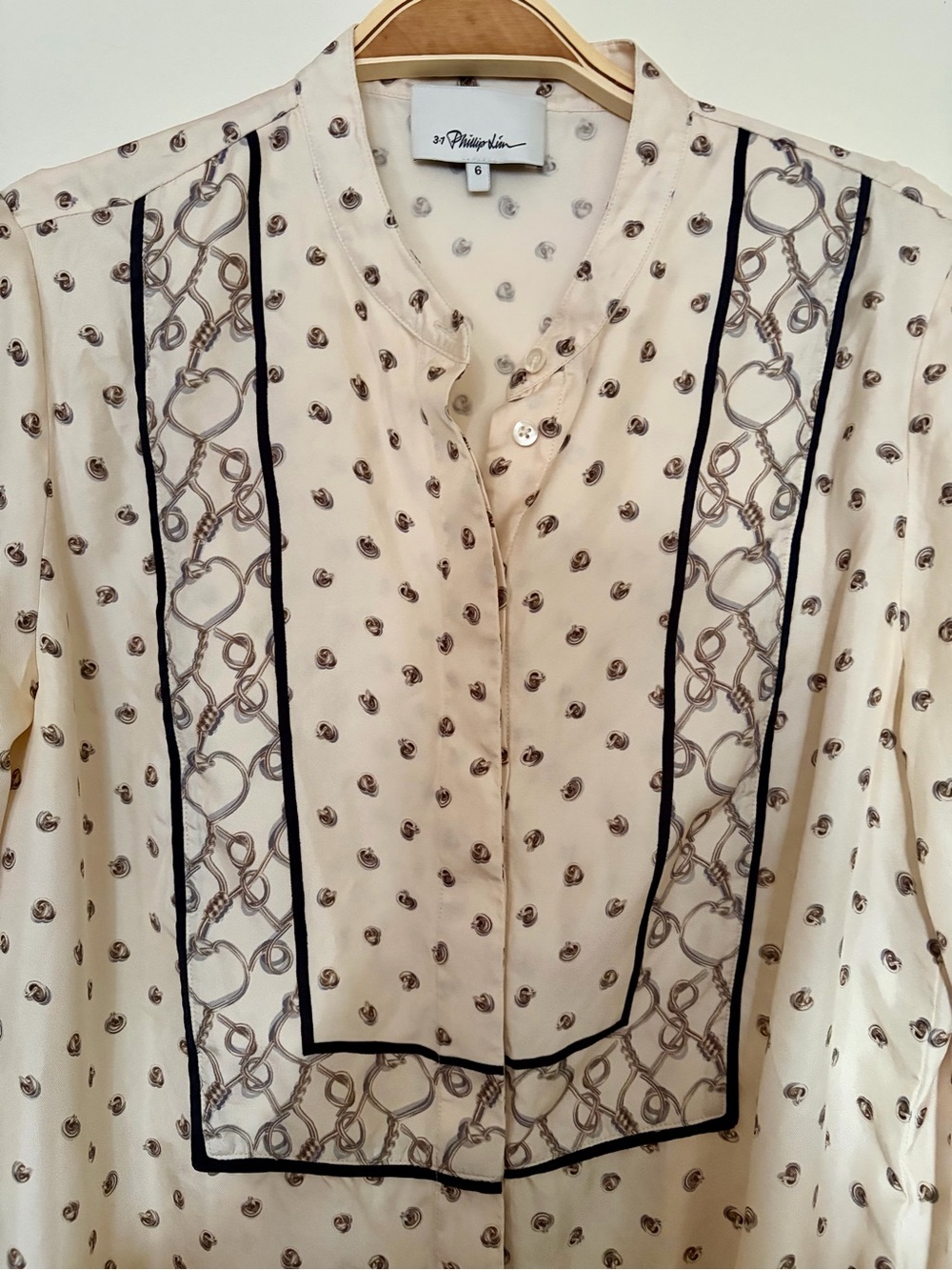 3.1 Phillip Lim 100% Silk Equestrian Scarf Print Blouse Size 6